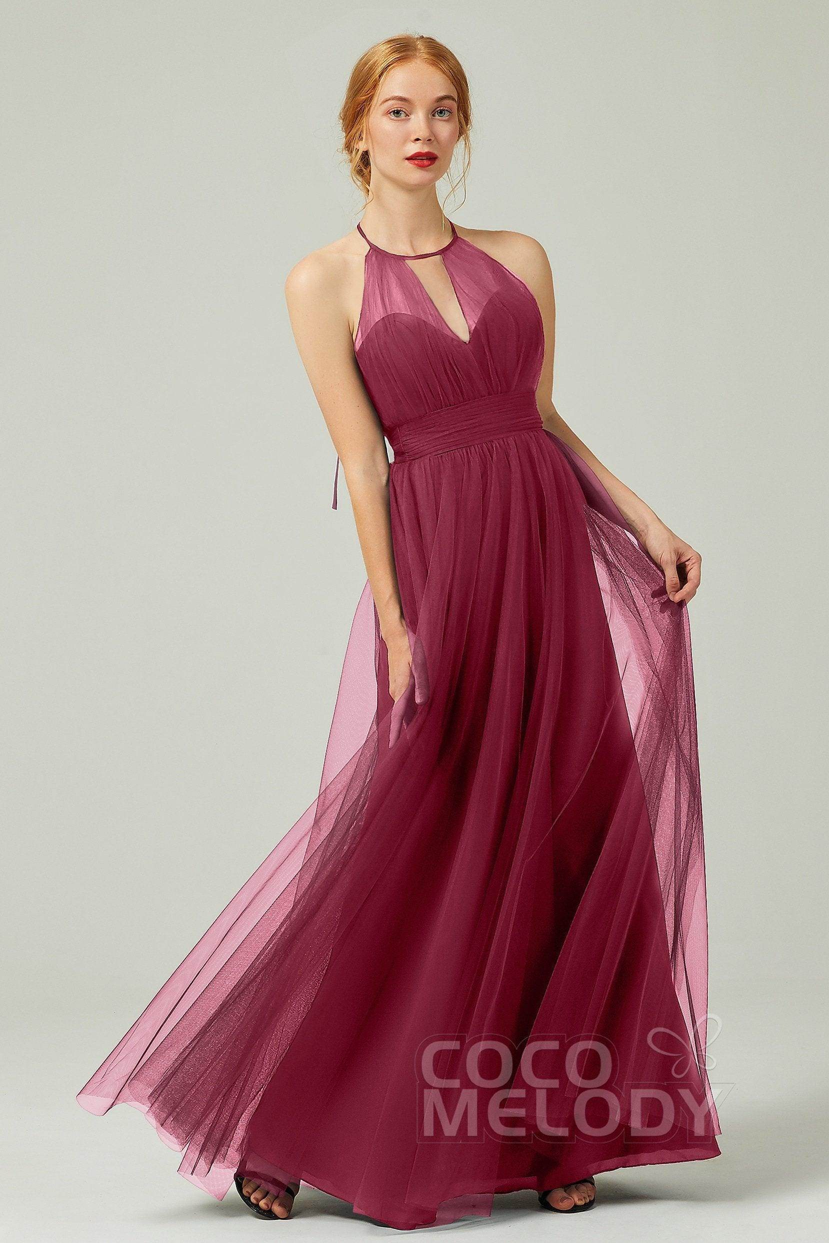 A-Line Floor Length Tulle Bridesmaid Dress CB0334PS - COCOMELODY